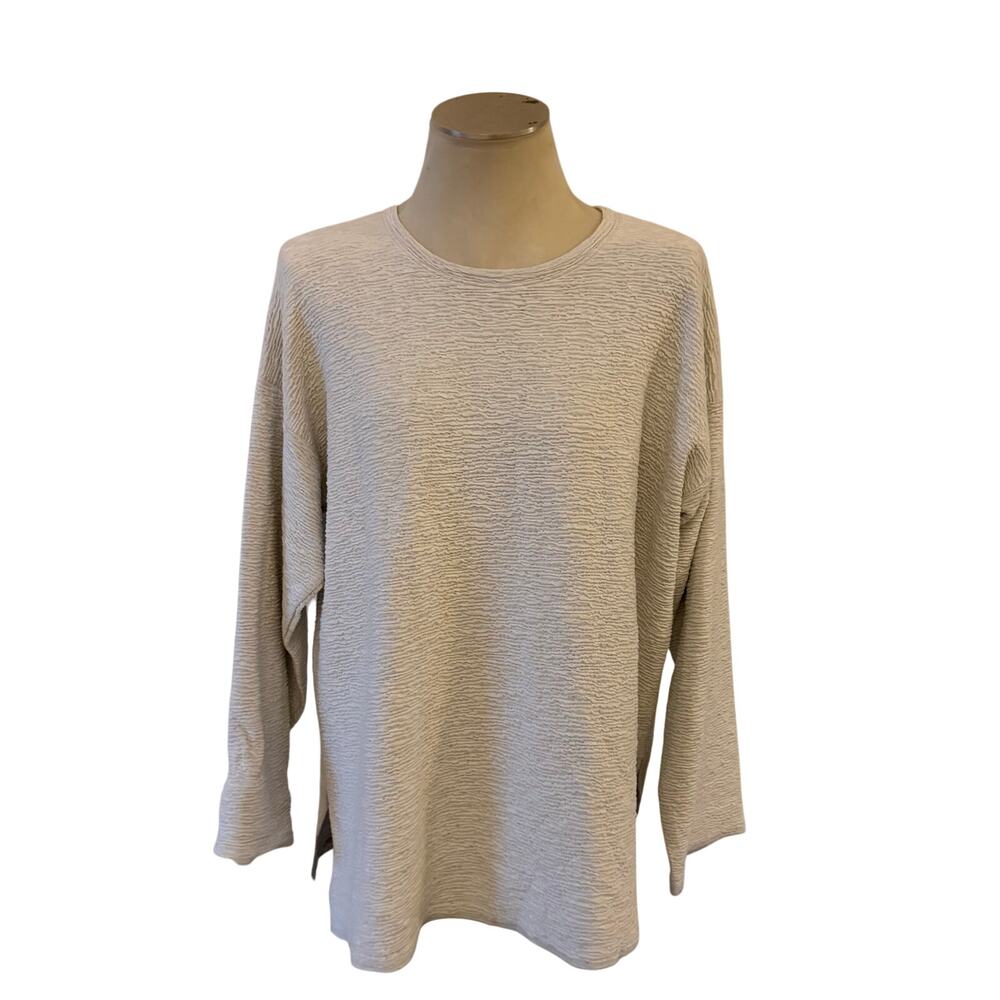 Eileen Fisher White Textured Tunic Top Sz XL Tencel Capsule Wardrobe Minimalist